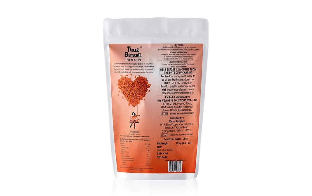 True Elements Dried Goji Berries    Pack  125 grams